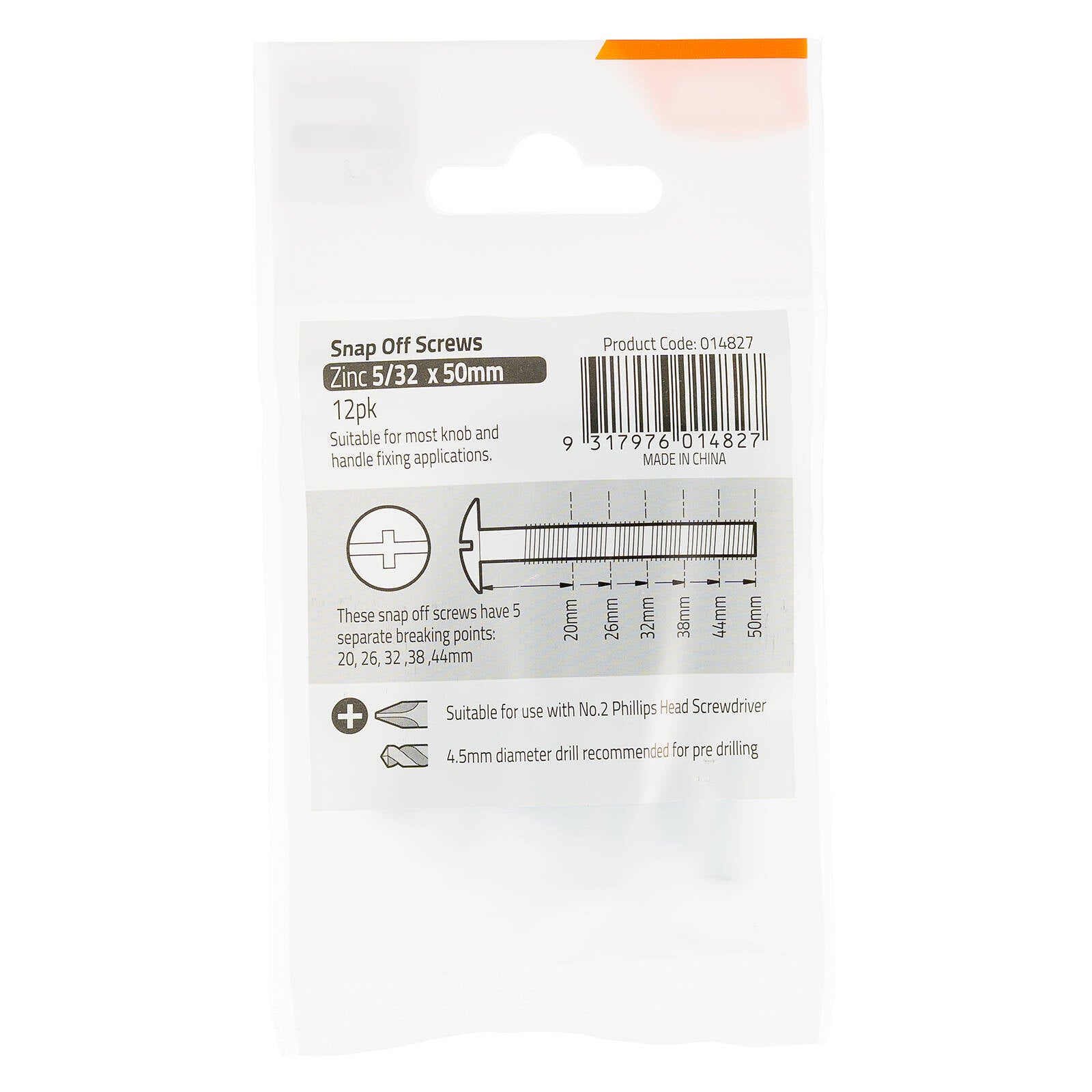 Taskmaster 5/32 x 50mm Zinc Snap Off Screw 12 Pack