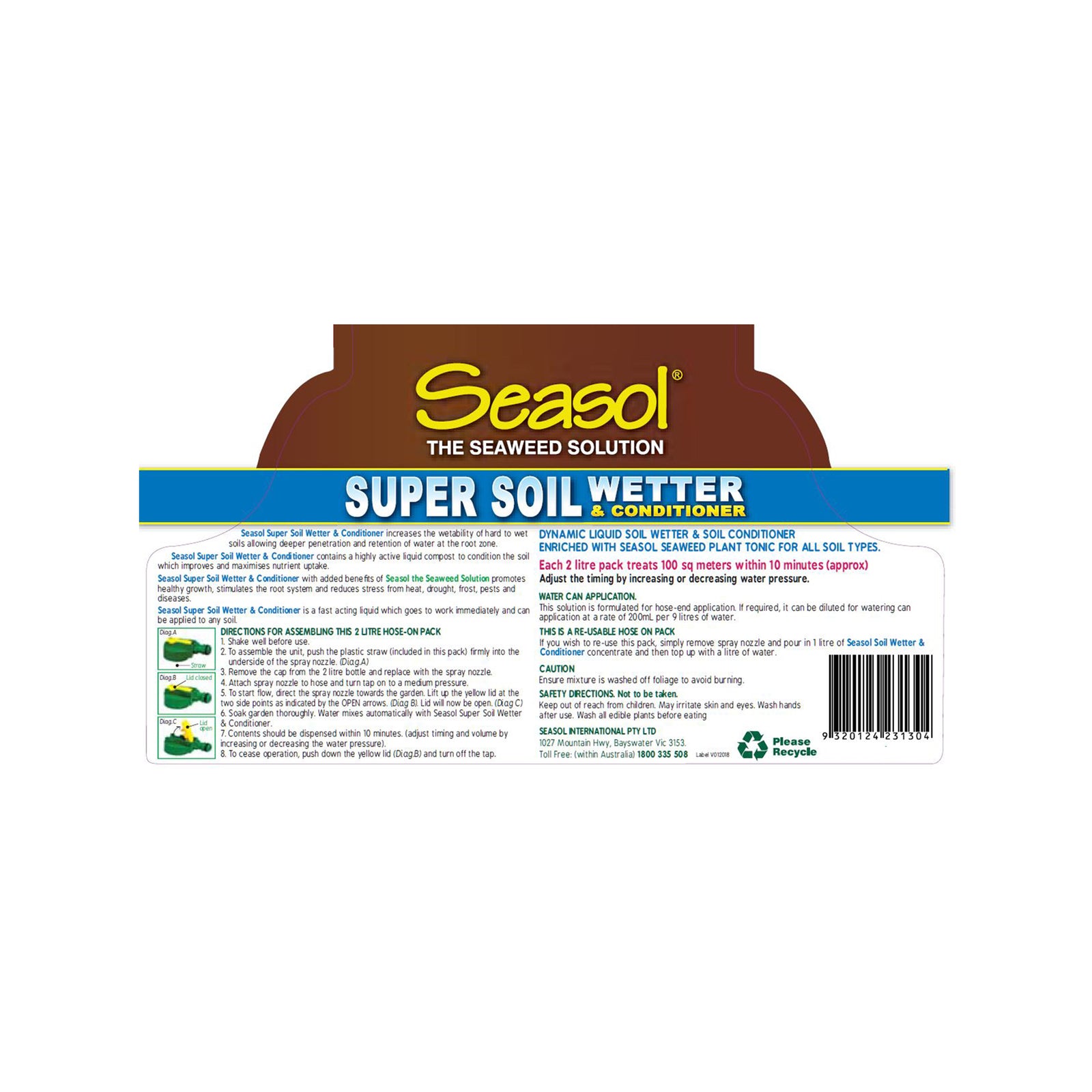 Seasol 2 x 2L Hose On Super Soil Wetter & Conditioner Twin Pack