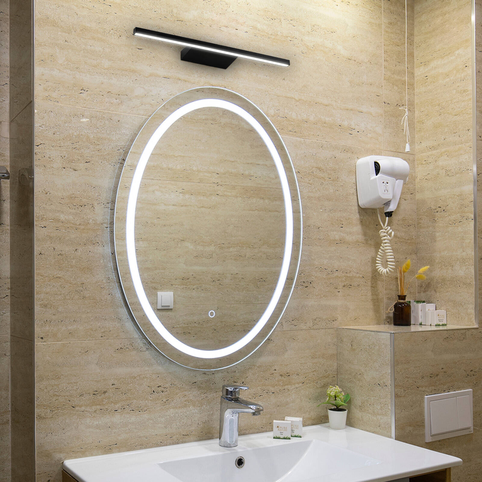 Brilliant Kaji 60cm Black 350lm Contemporary LED Vanity and Wall Light Indoor 22537/06