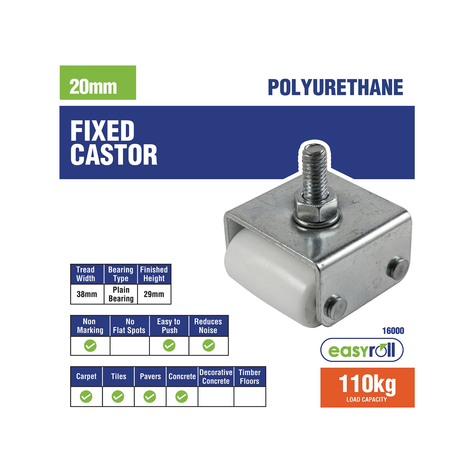 Easyroll 110kg Twin Wheel Appliance Castor 29mm