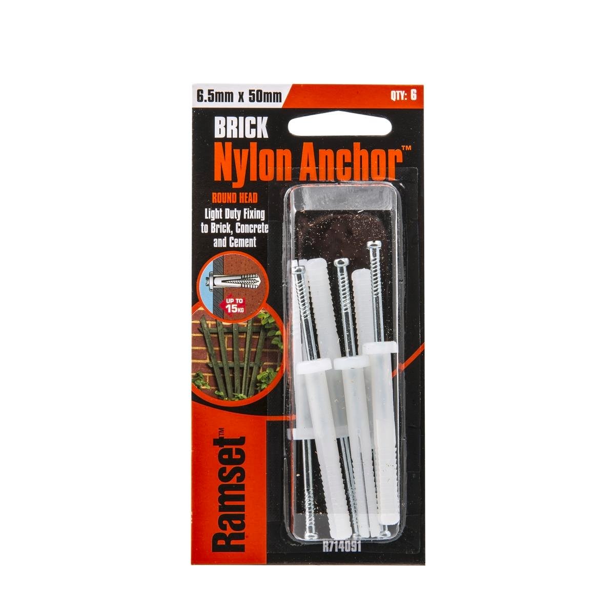 Ramset 6.5 x 50mm Nylon Anchor - Round Head Drive Anchor - 6 Pack