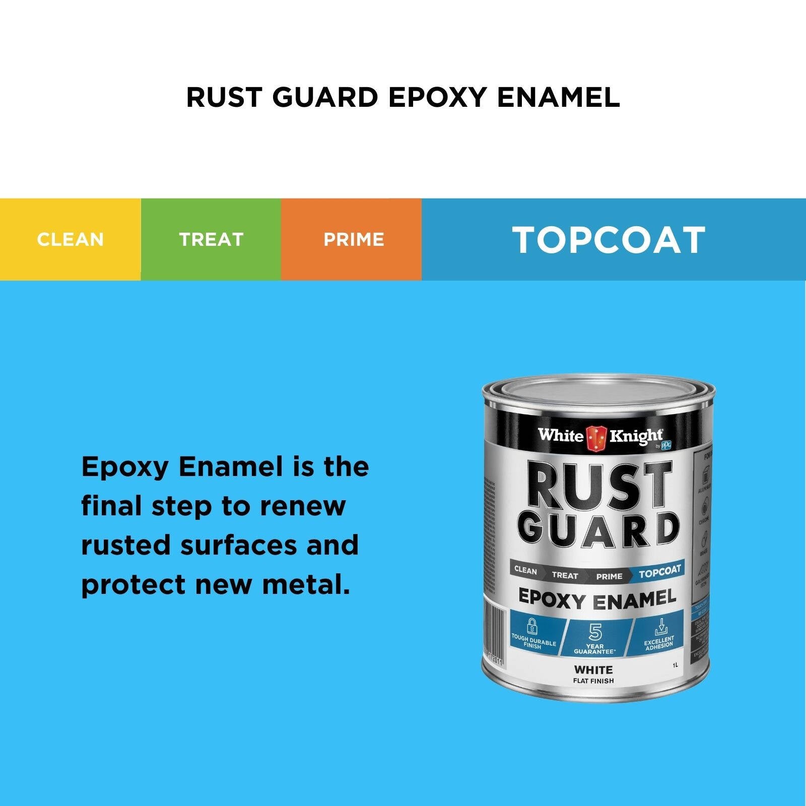 White Knight Rust Guard 1L Flat White Epoxy Enamel Metal Paint