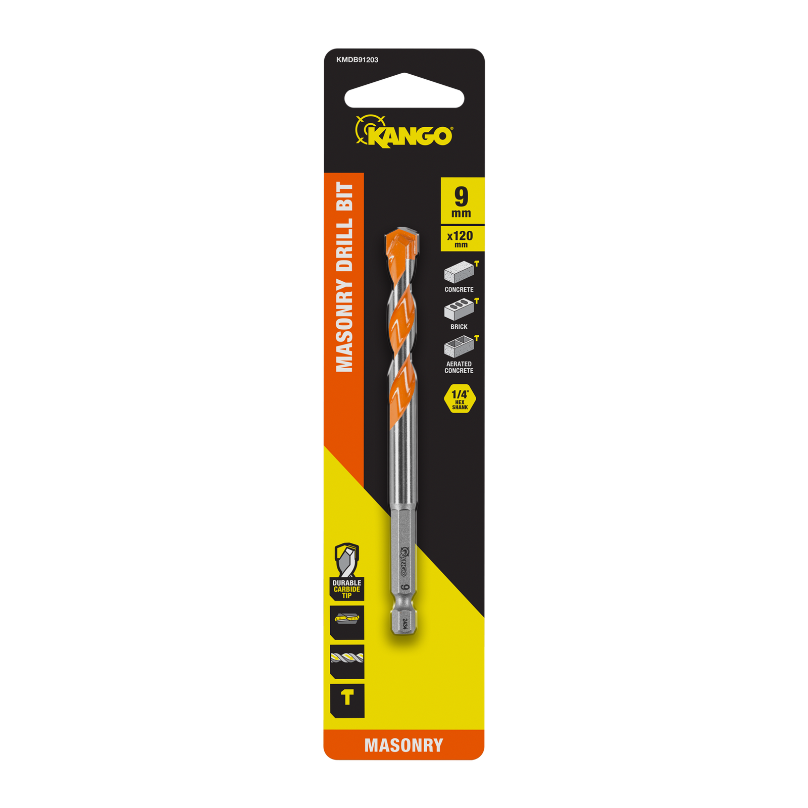 Kango 9 x 120mm Masonry Drill Bit, 1/4" Hex for Concrete & Brick