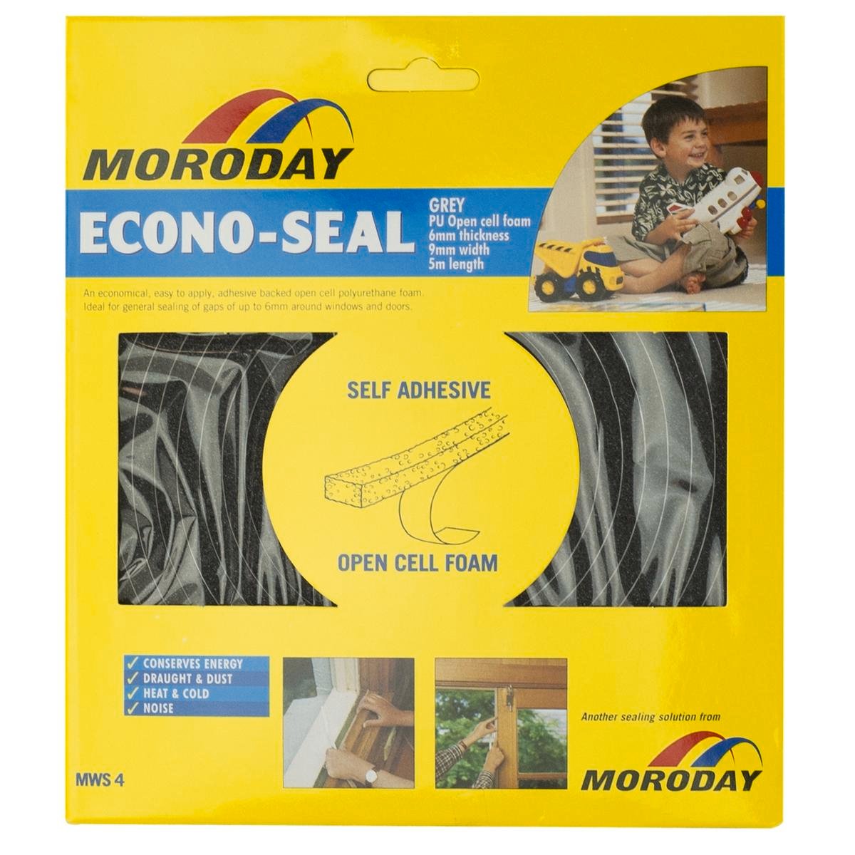 Moroday Econo Self Adhesive Weather Seal - 9mm Open Cell Foam Grey