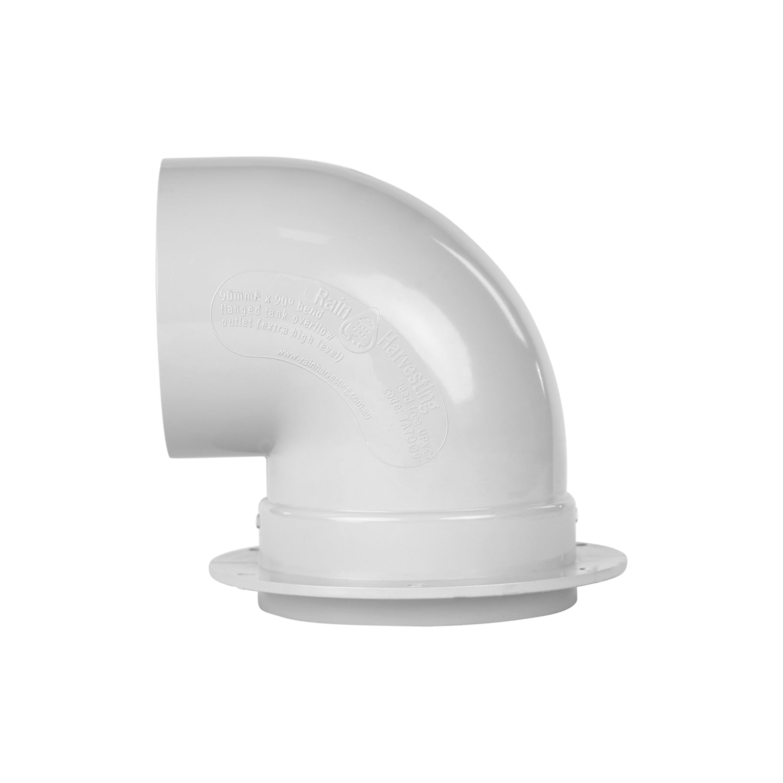 Rain Harvesting 90mm Flanged Tank Overflow, Extra High Volume, Grey PVC