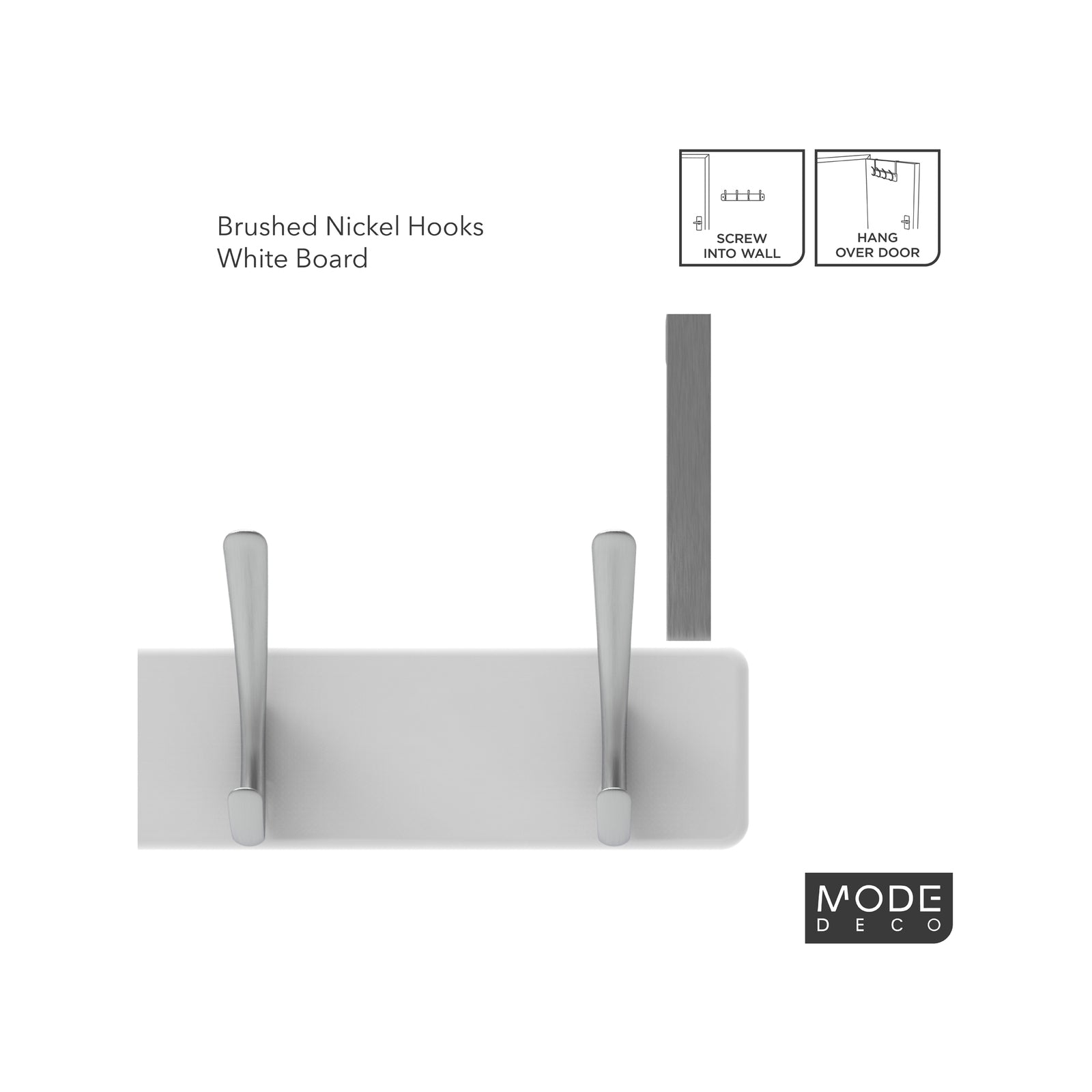 MODE 450 x 70 x 45mm White Over-Door Hanger with 4 Brushed Nickel Hooks