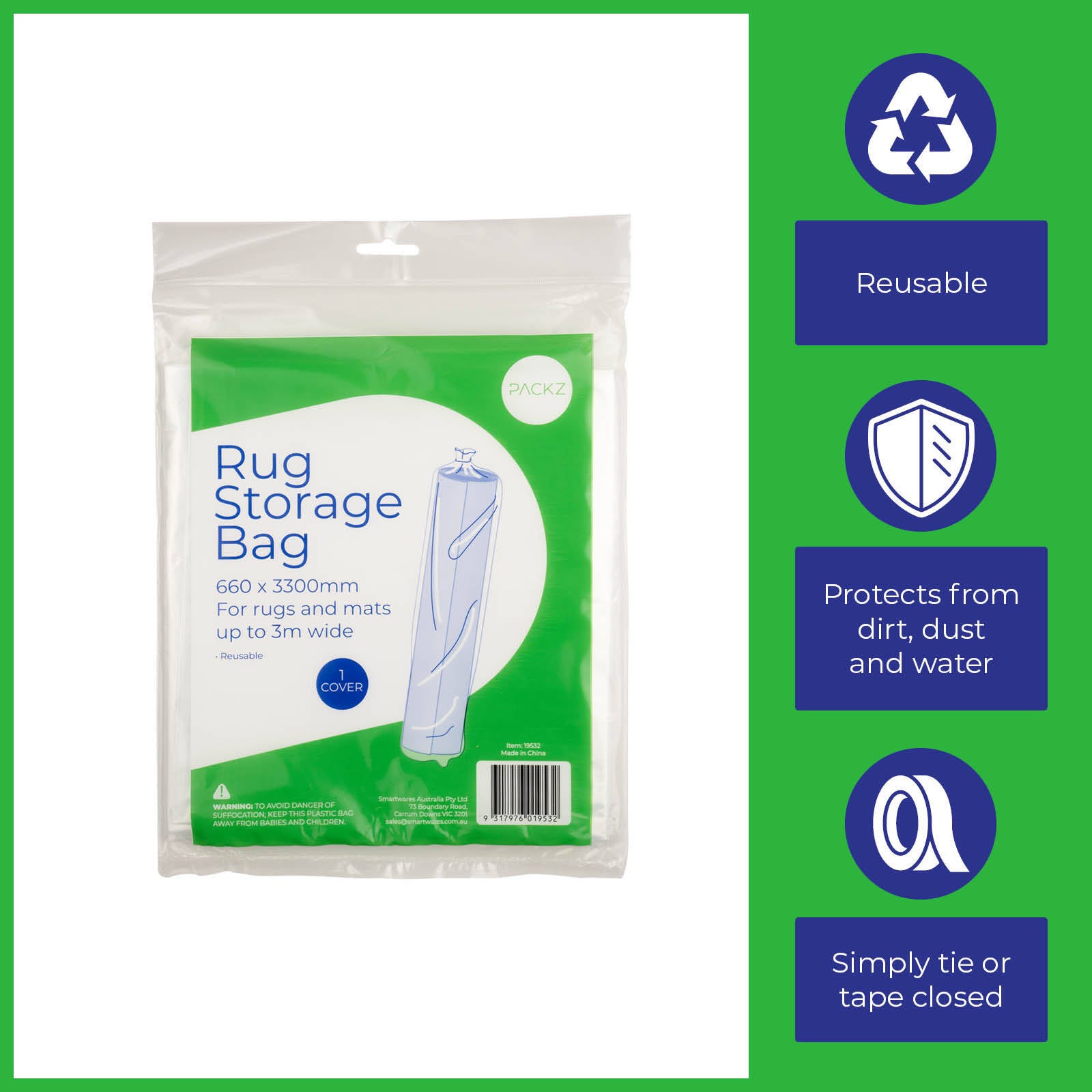 Packz Clear Plastic Rug Storage Bag 660 x 3300mm