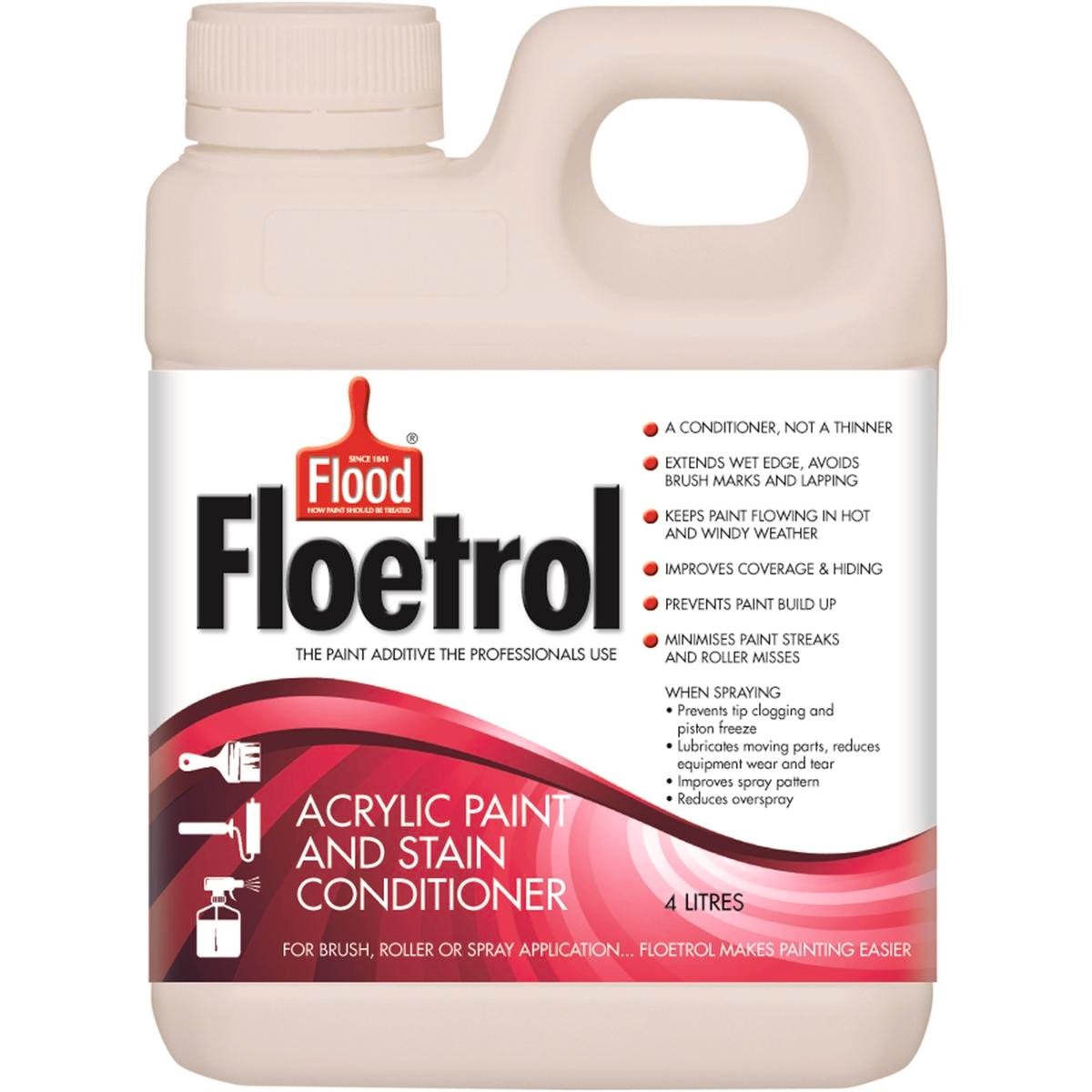 Flood Floetrol Acrylic Paint & Stain Conditioner 4L - Water Based Flow Additive, Reduces Brush Marks