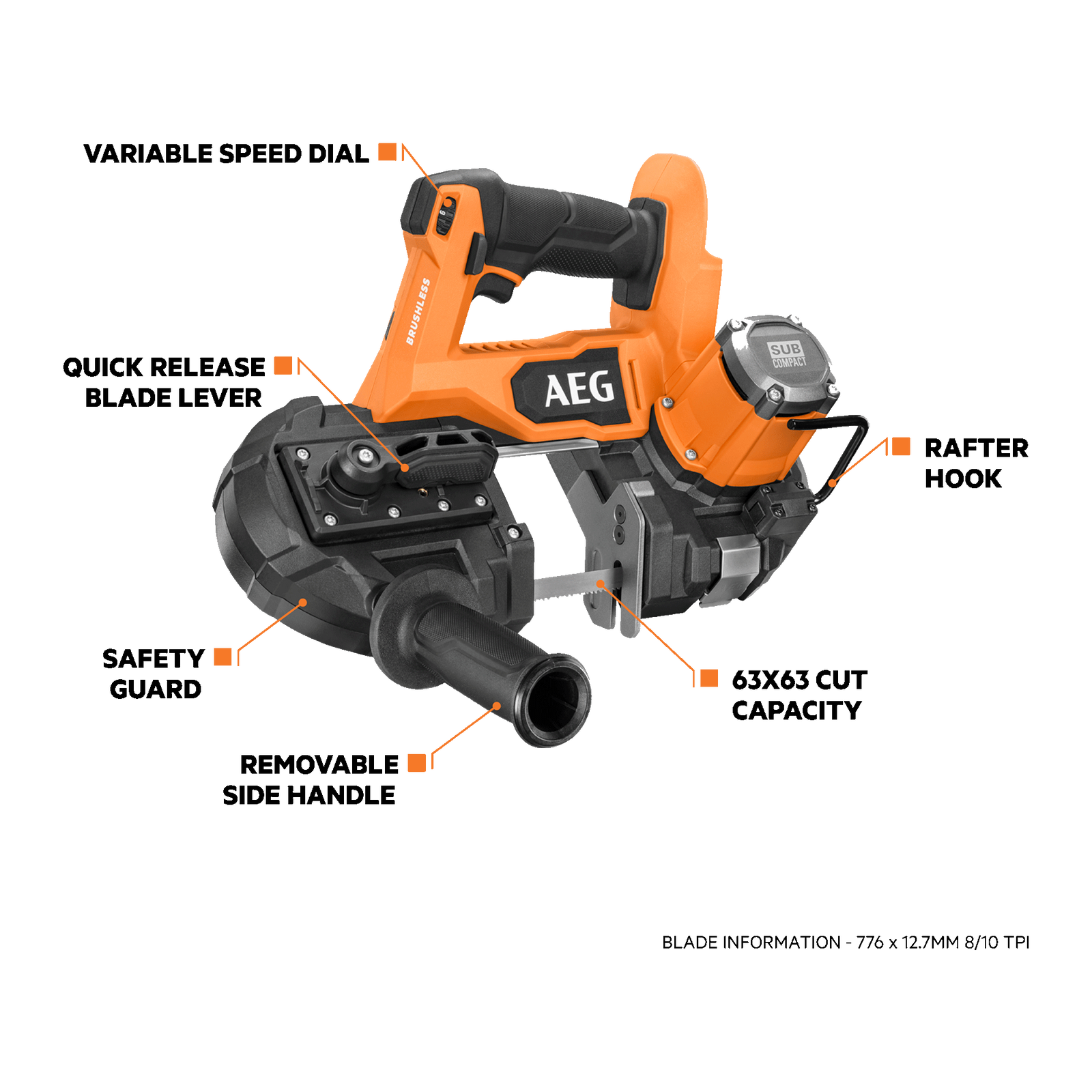 AEG 18V Sub Compact Brushless 63mm Band Saw A18SBSBL630 - Skin Only