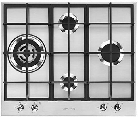 Smeg 60cm 4 Burner Gas Cooktop - Brushed Satin Stainless Steel - Wok Burner - PX364LAU