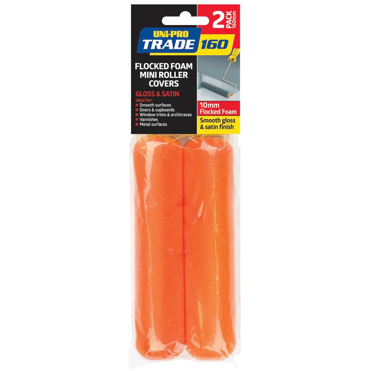 UNi-PRO Trade 160mm Flocked Foam Roller Cover 10mm Nap 2 Pack