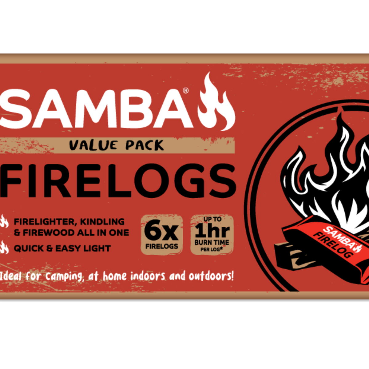 Samba 3 In 1 Fire Log, 6 Pack — Firelighter, Kindling and Firewood in One
