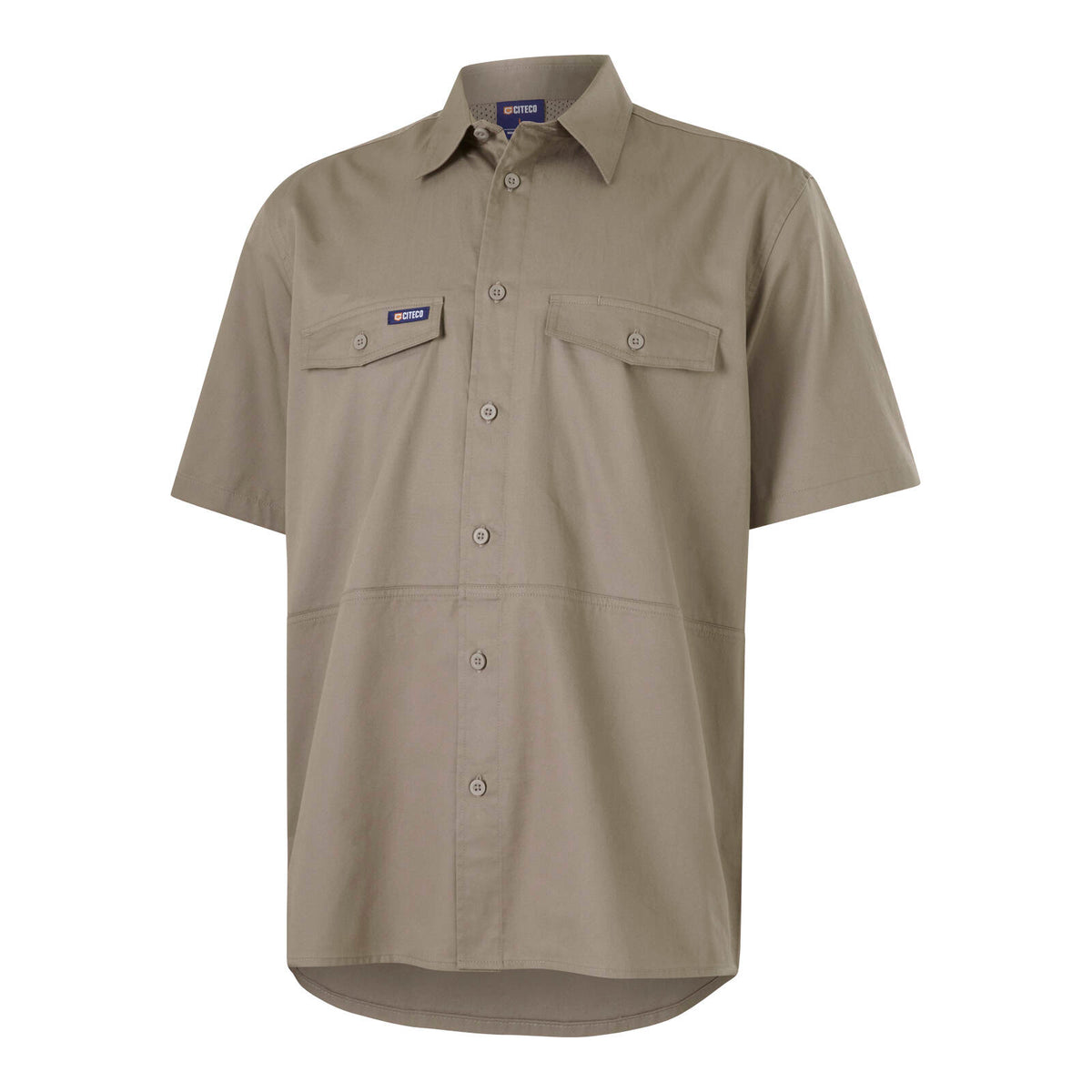 Citeco Khaki Short Sleeve Work Shirt - 100% Cotton, Size L