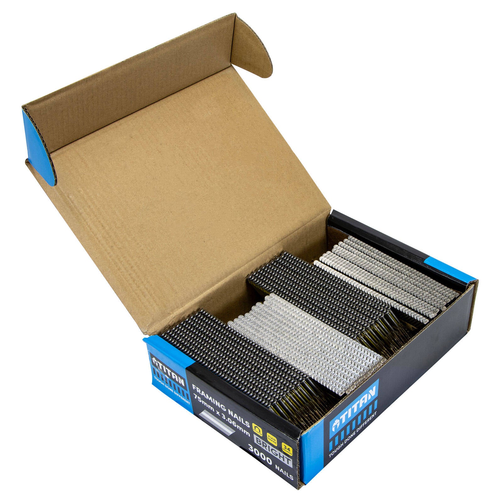 Titan 75 x 3.06mm Bright Steel Collated Framing Nails - 3000 Pack