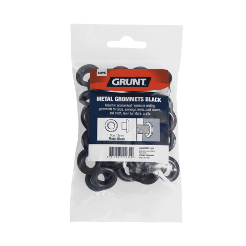 Grunt 12mm Black Heavy Duty Metal Webbing Grommets - 50 Pack