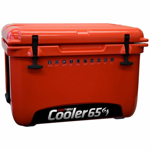 BlackWolf 65L Hardside Cooler - Red/Orange, Bungee Locking System, Non-Slip Feet - 33W013111341009
