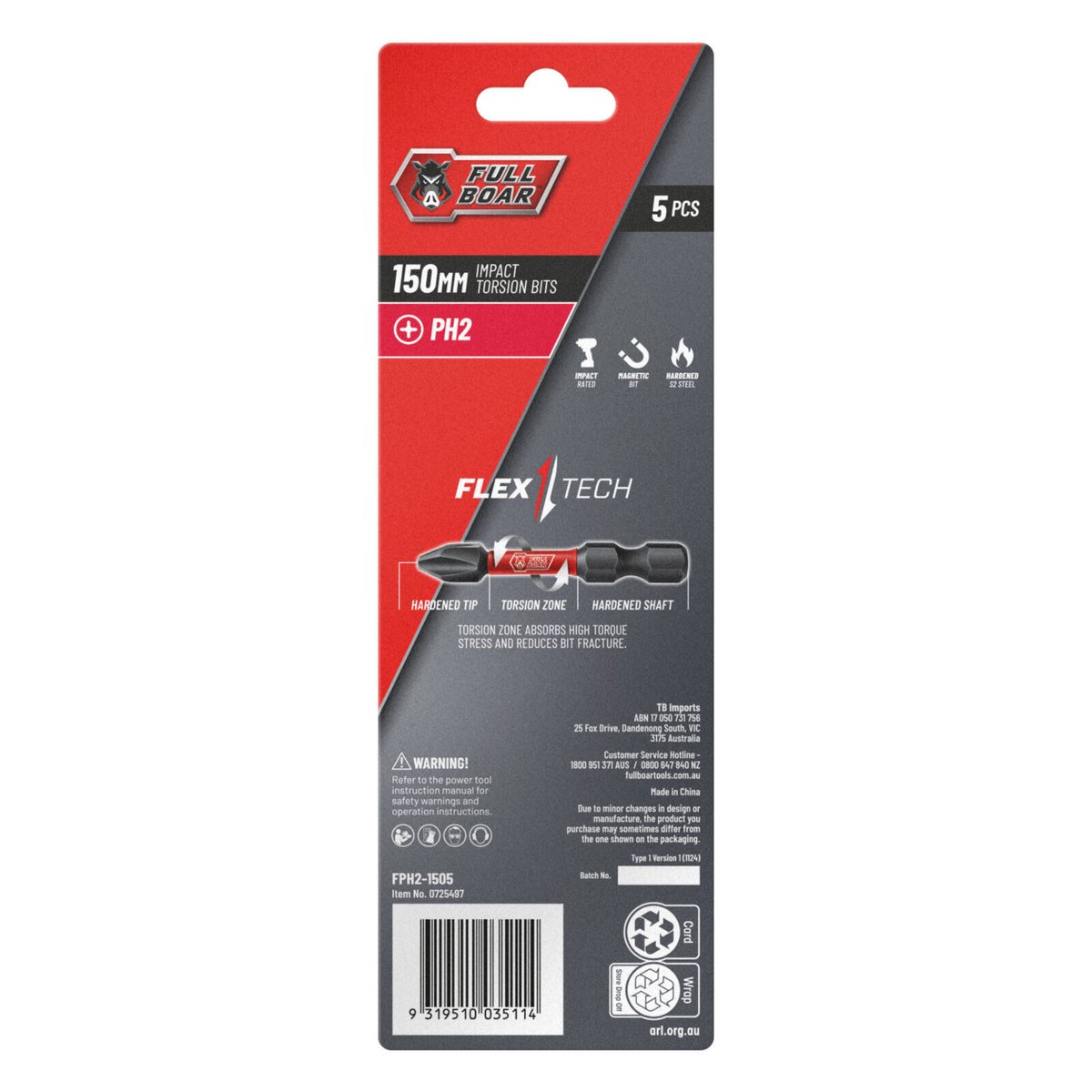 Full Boar Impact Torsion Bit 5 Pack - PH2 x 150mm - Durable & Precise - SuperSaverAU - view 2