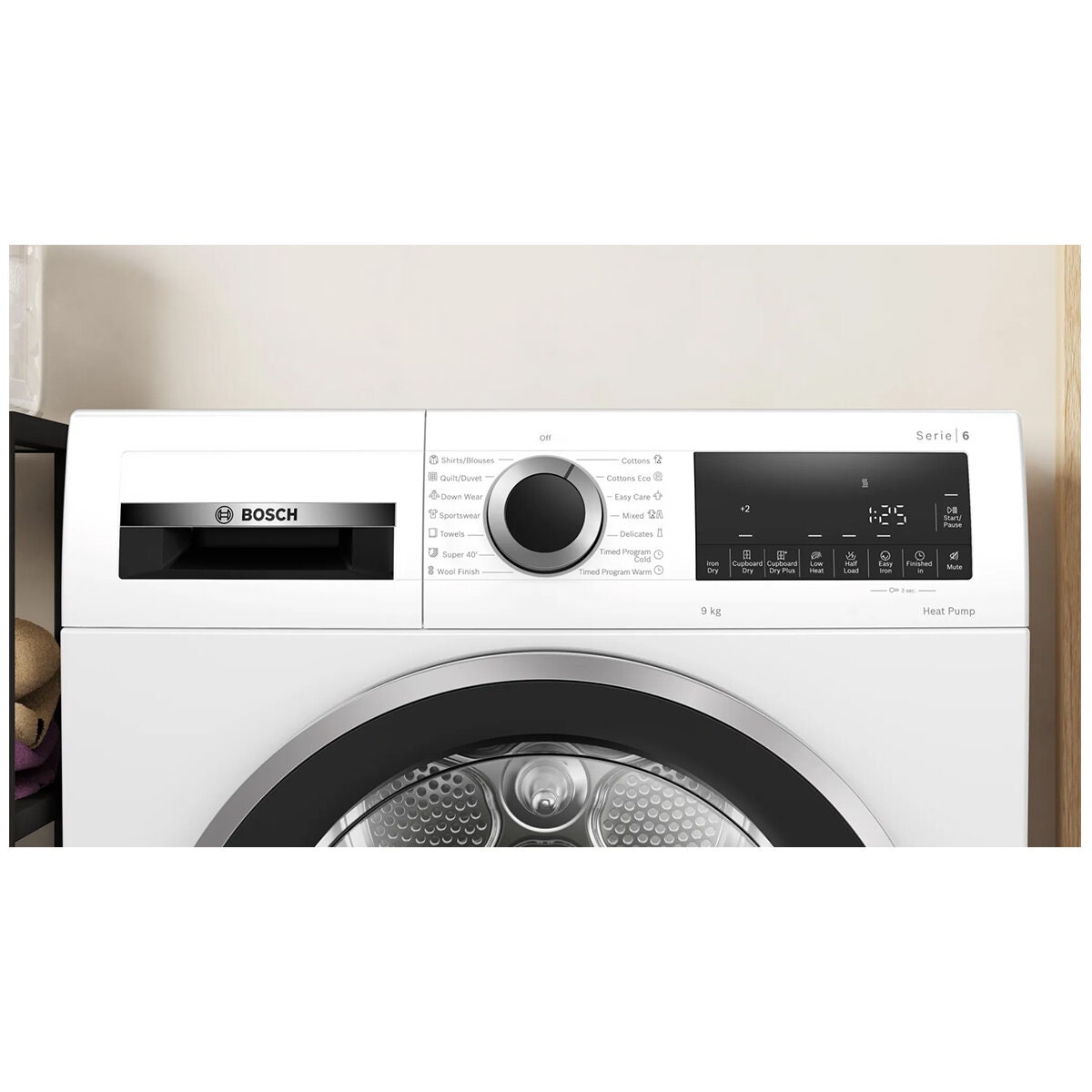 Bosch Series 6 9kg Heat Pump Dryer - 7 Star Energy Rating, ActiveAir, Quick 40 Minute Cycle - WQG24200AU