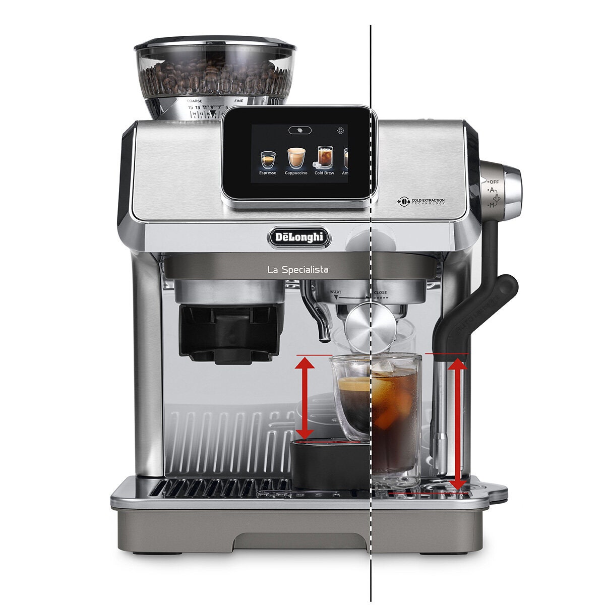 DeLonghi La Specialista Touch Manual Coffee Machine - Silver - 3.5-Inch Touch Display and 10 Recipes - EC9455M