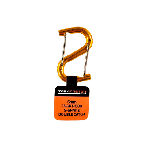 Taskmaster 6mm Aluminium S-Shape Carabiner, Double Spring Gate Clip (Assorted)