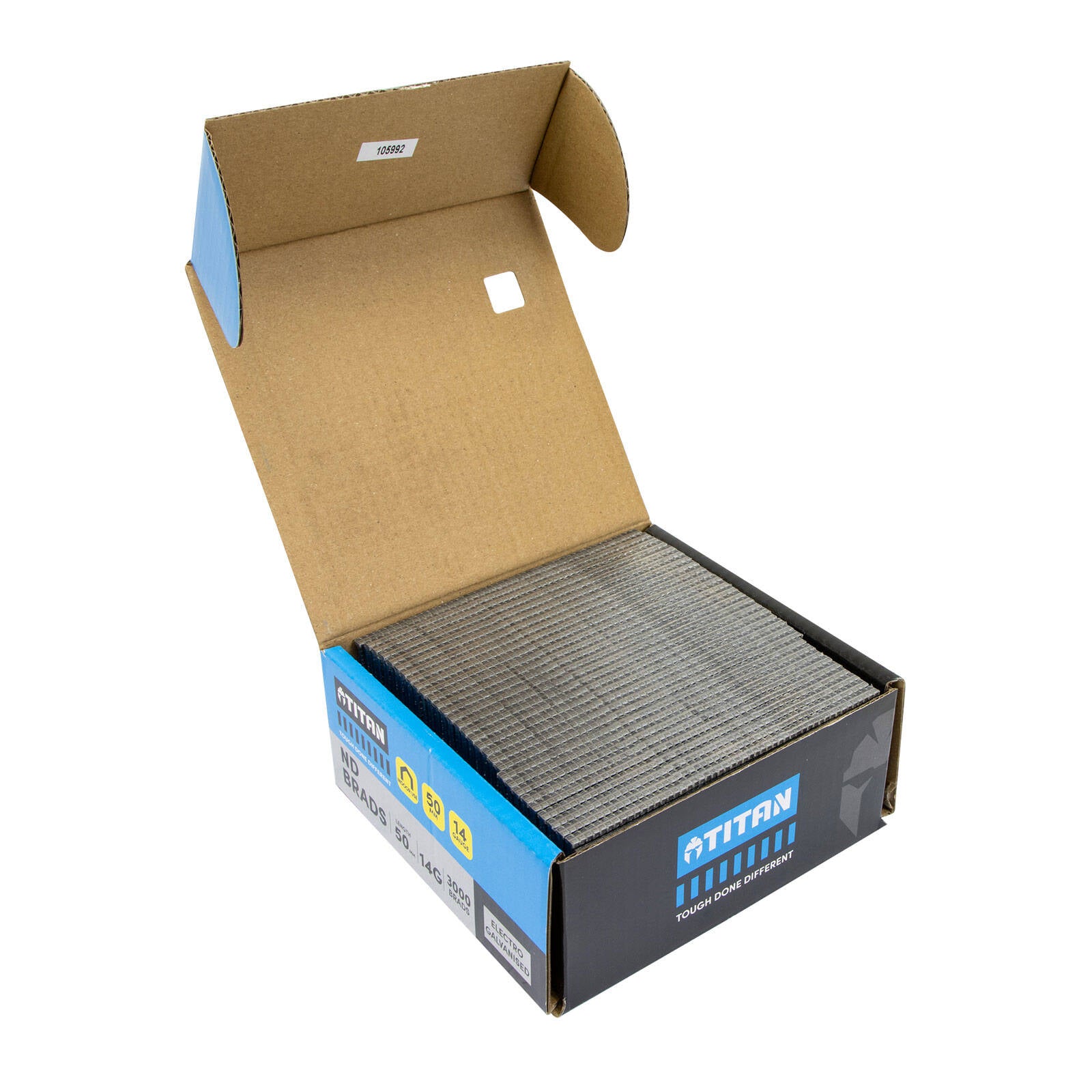 Titan 50 x 2mm 14 Gauge Electro Galvanised Straight Collated ND Brads - 3000 Pack