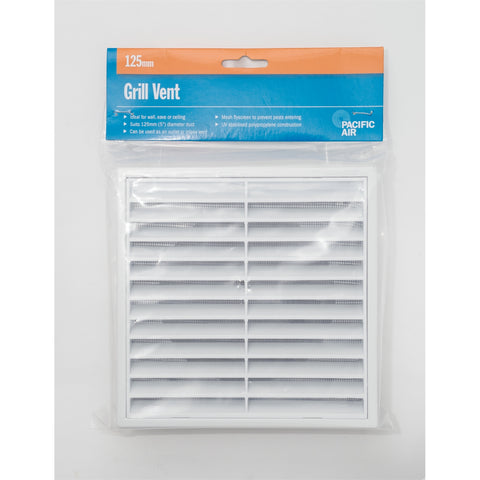 Pacific Air 125mm Round PVC Air Grille Vent - White, UV Stabilised