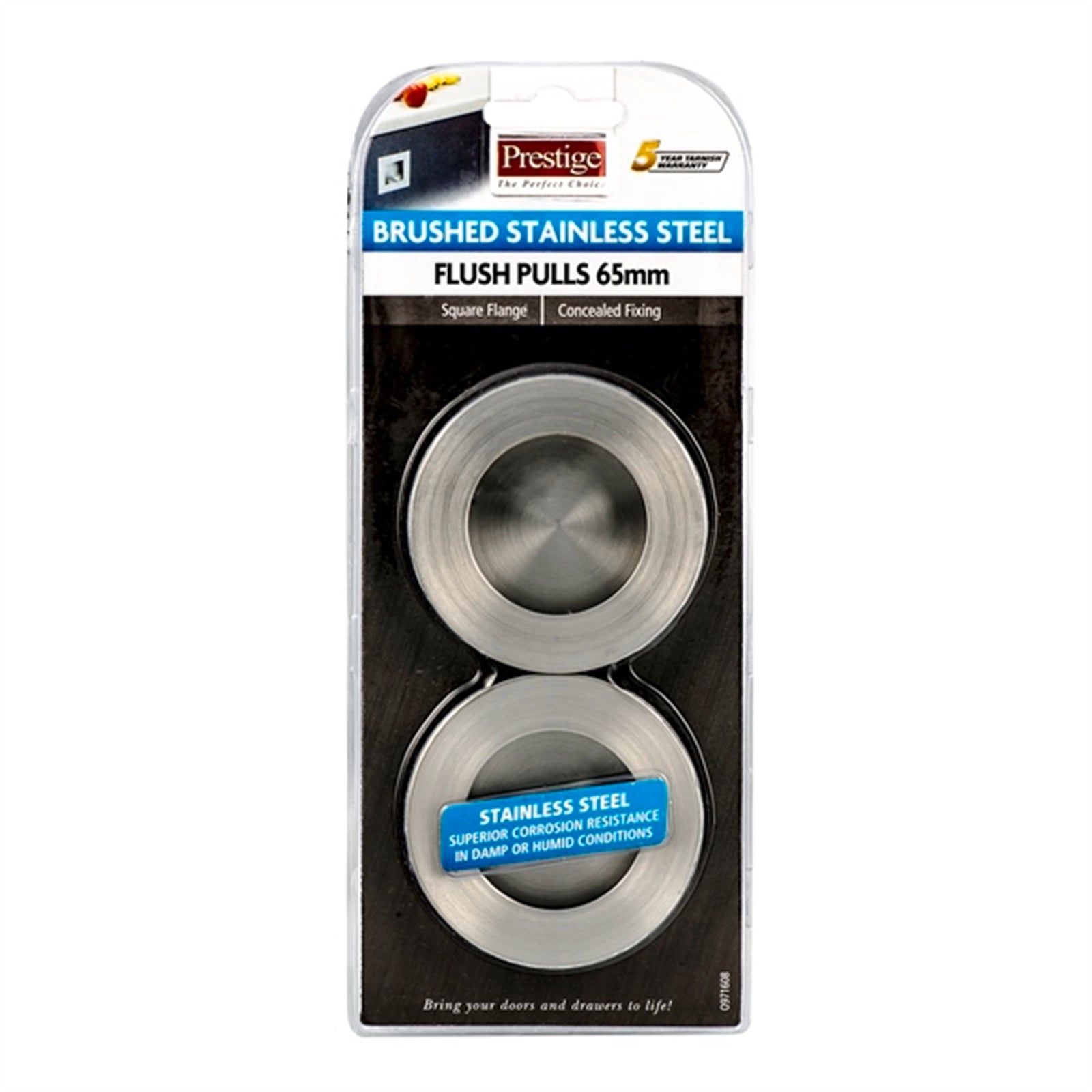 Prestige 65mm Stainless Steel Round Flush Pull Handle - 2 Pack, Concealed Fixing