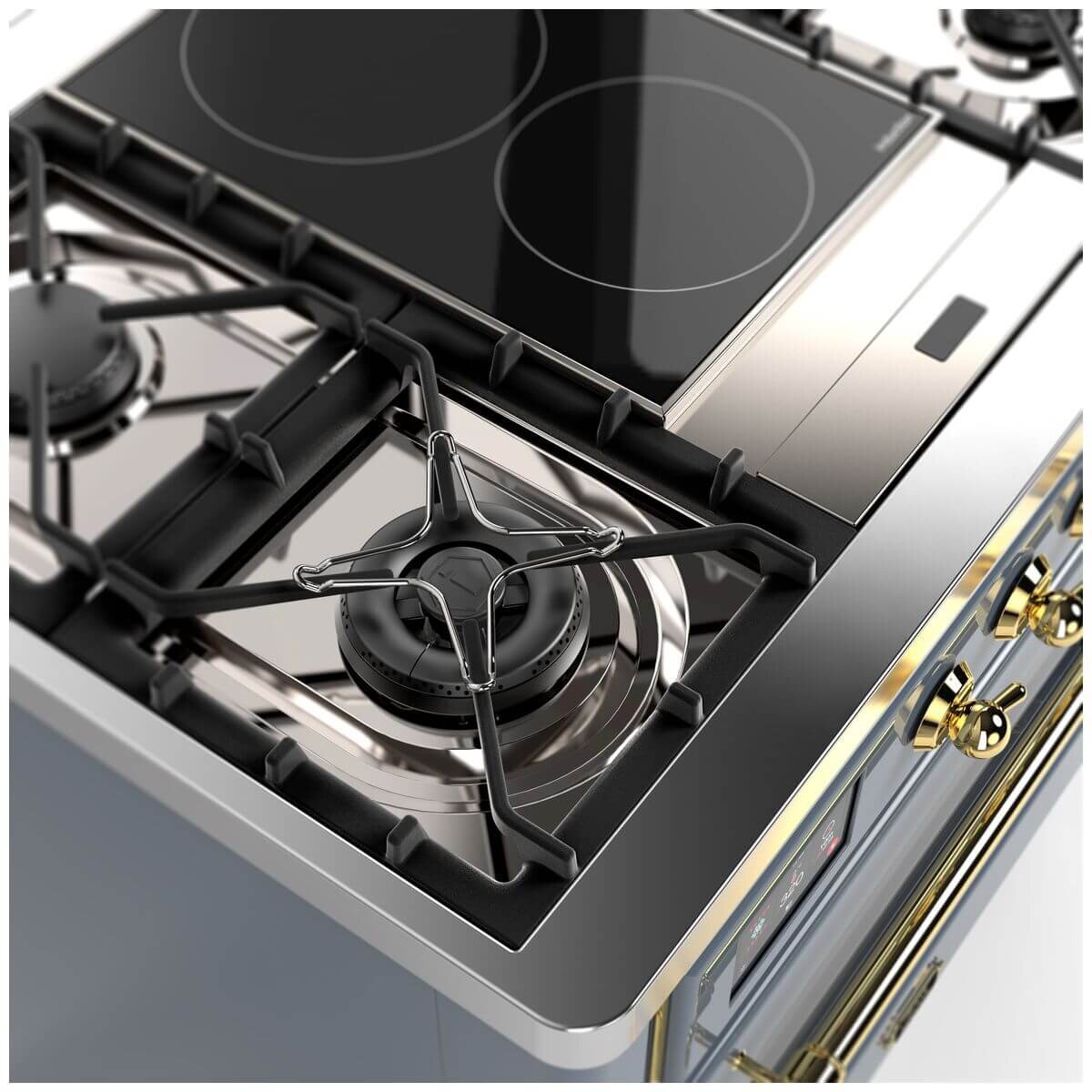 ILVE Majestic 90cm Freestanding Dual Fuel Oven - Touch Display, 16 Functions, Blue Grey Brass - M09IDNE3-BGG