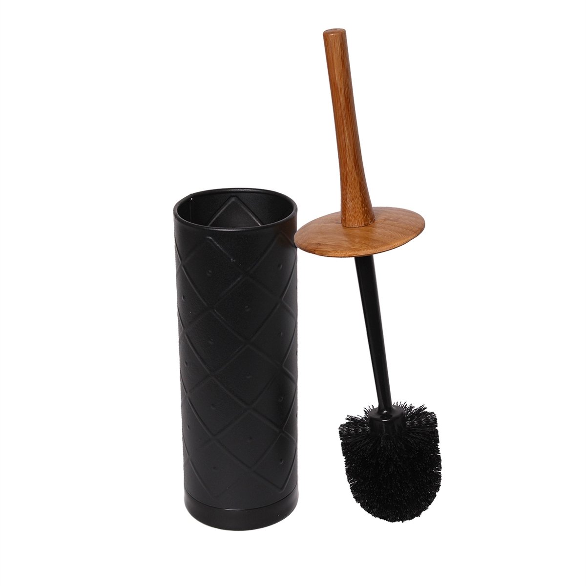 Sabco Black Pressed Metal Toilet Set Bamboo Handle