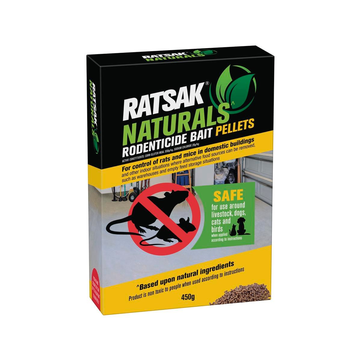 RATSAK 450g Naturals Rodenticide Bait Pellets Indoor