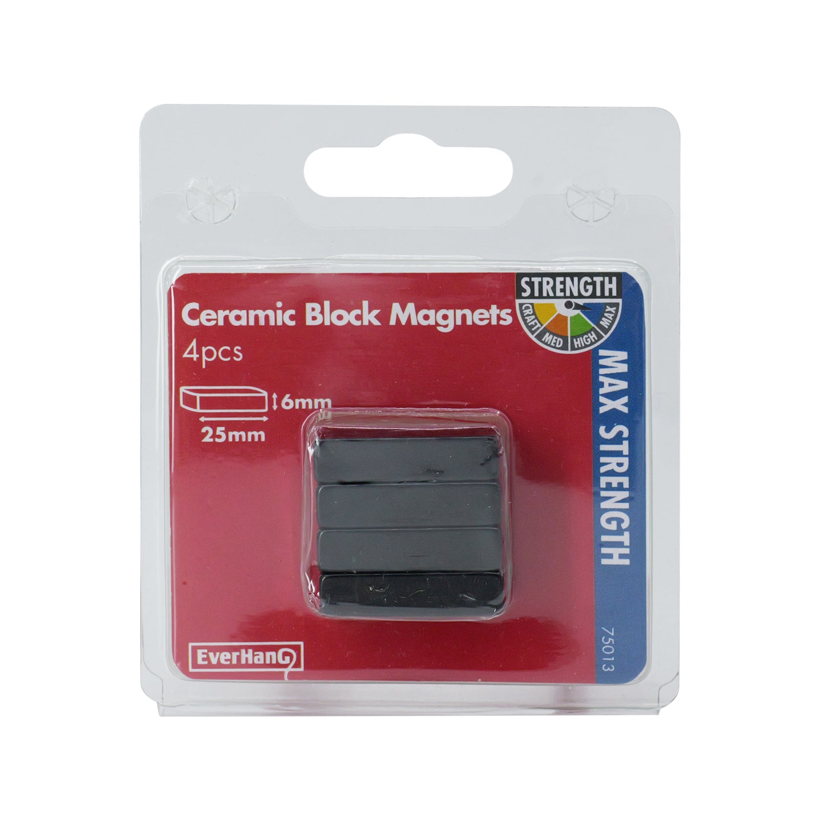 Everhang 25 x 12.5mm Neodymium Rare Earth Block Magnet 4 Pack - Black