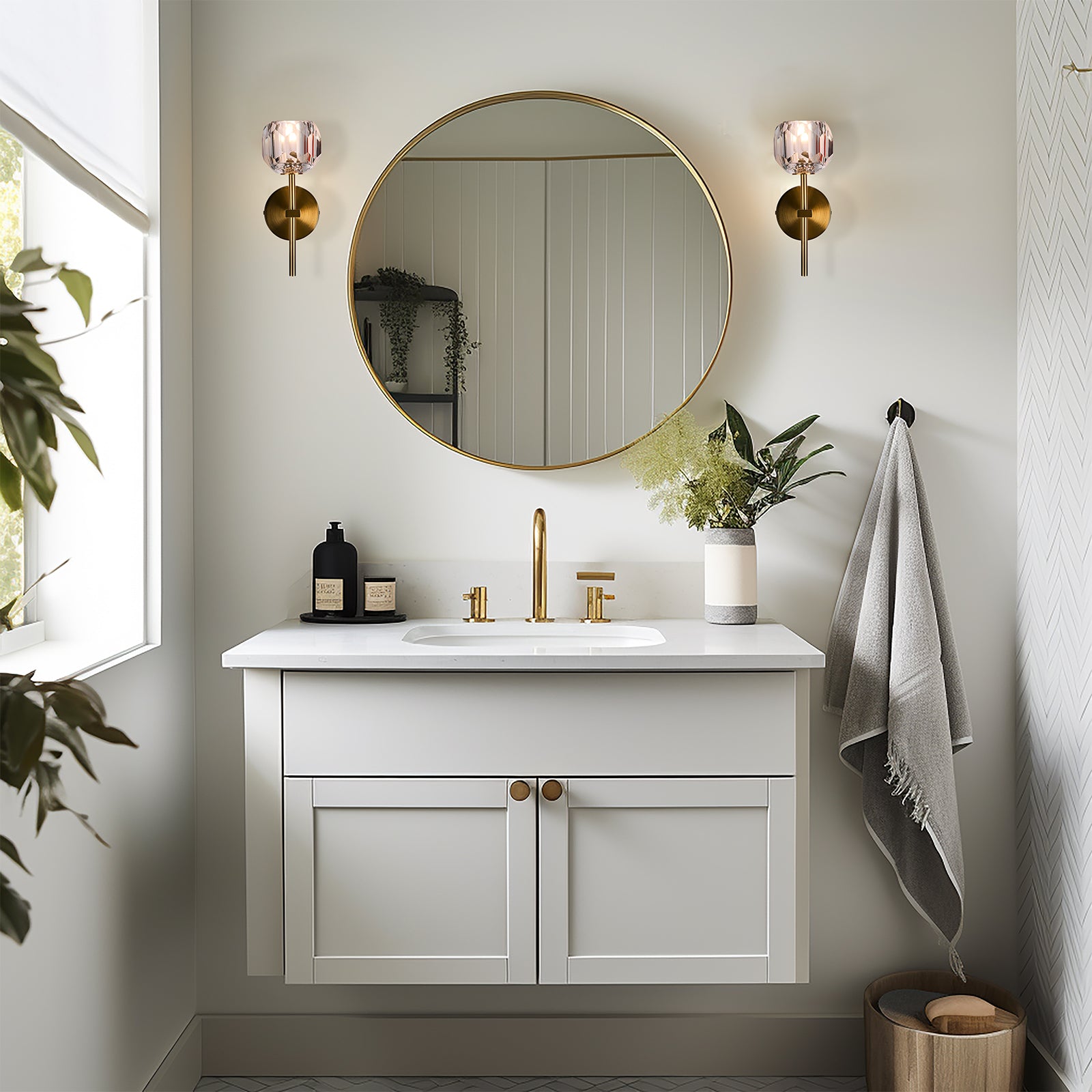 Brilliant Celeste 27.5cm Cut Glass and Satin Brass Vanity Light Indoor 22439/12