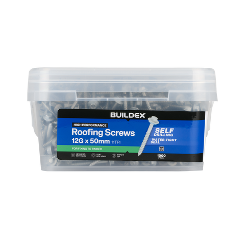 Buildex 12G x 50mm Class 3 Roofing Screws with Seal - 1000 Pack