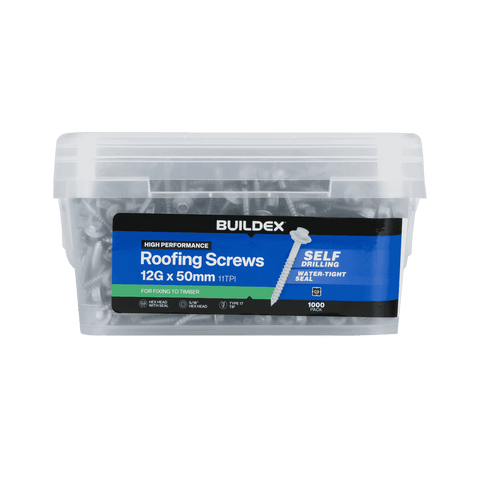 Buildex 12G x 50mm Class 3 Roofing Screws with Seal - 1000 Pack