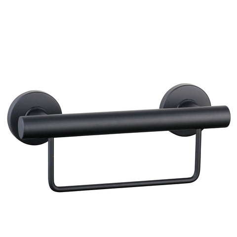 evekare 300mm Black Grade 304 Stainless Steel Towel Rail with Grab Rail 250kg Capacity