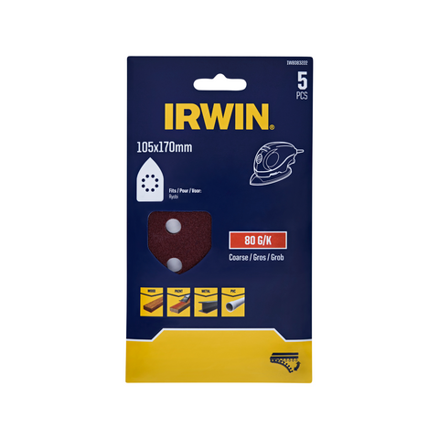 IRWIN 105 x 170mm 80 Grit Detail Sanding Sheets - 5 Pack