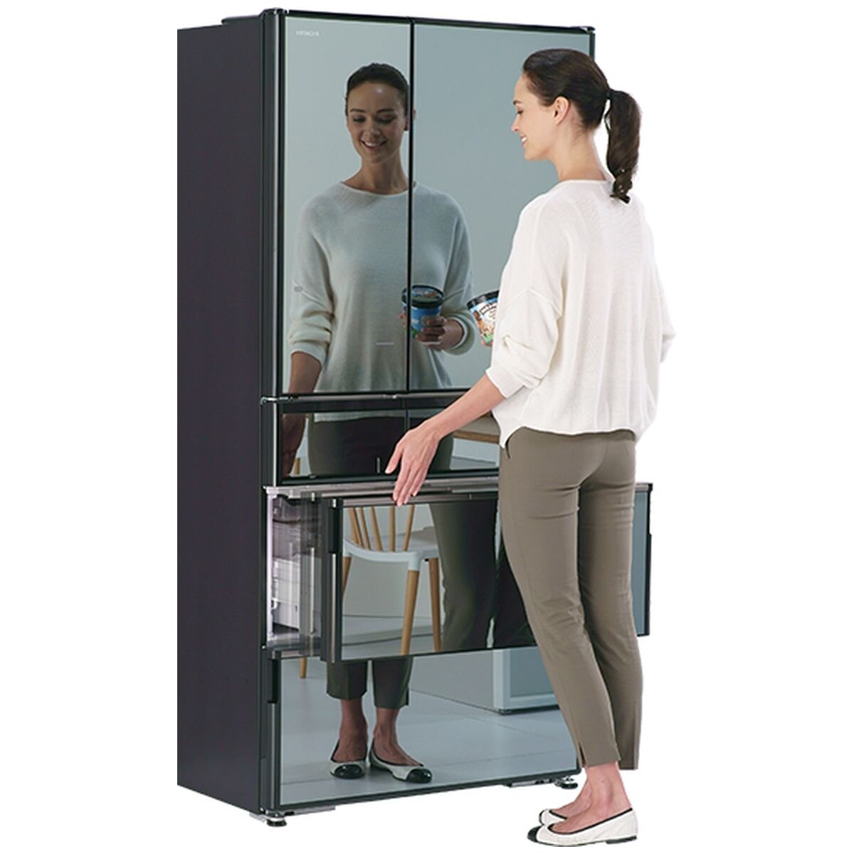 Hitachi 735L French Door Fridge - Crystal Mirror Glass, Vacuum Compartment, Made in Japan - RZX740RAX