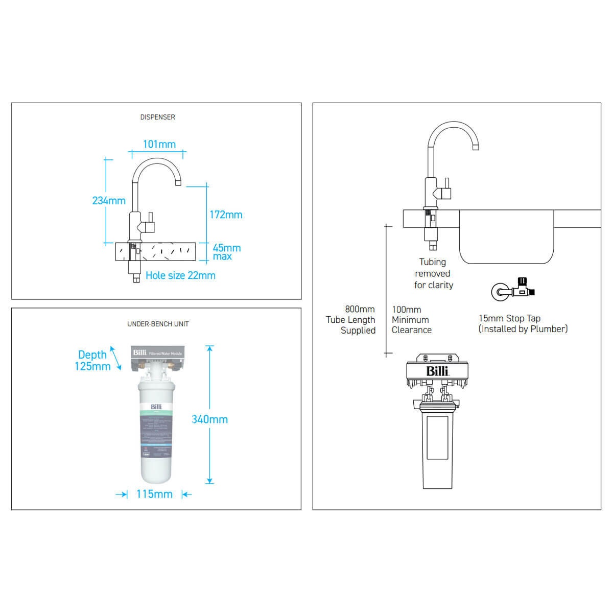Billi Home FT still filtered water round slimline dispenser - matte white finish, 6 star WELS - 911000RMW
