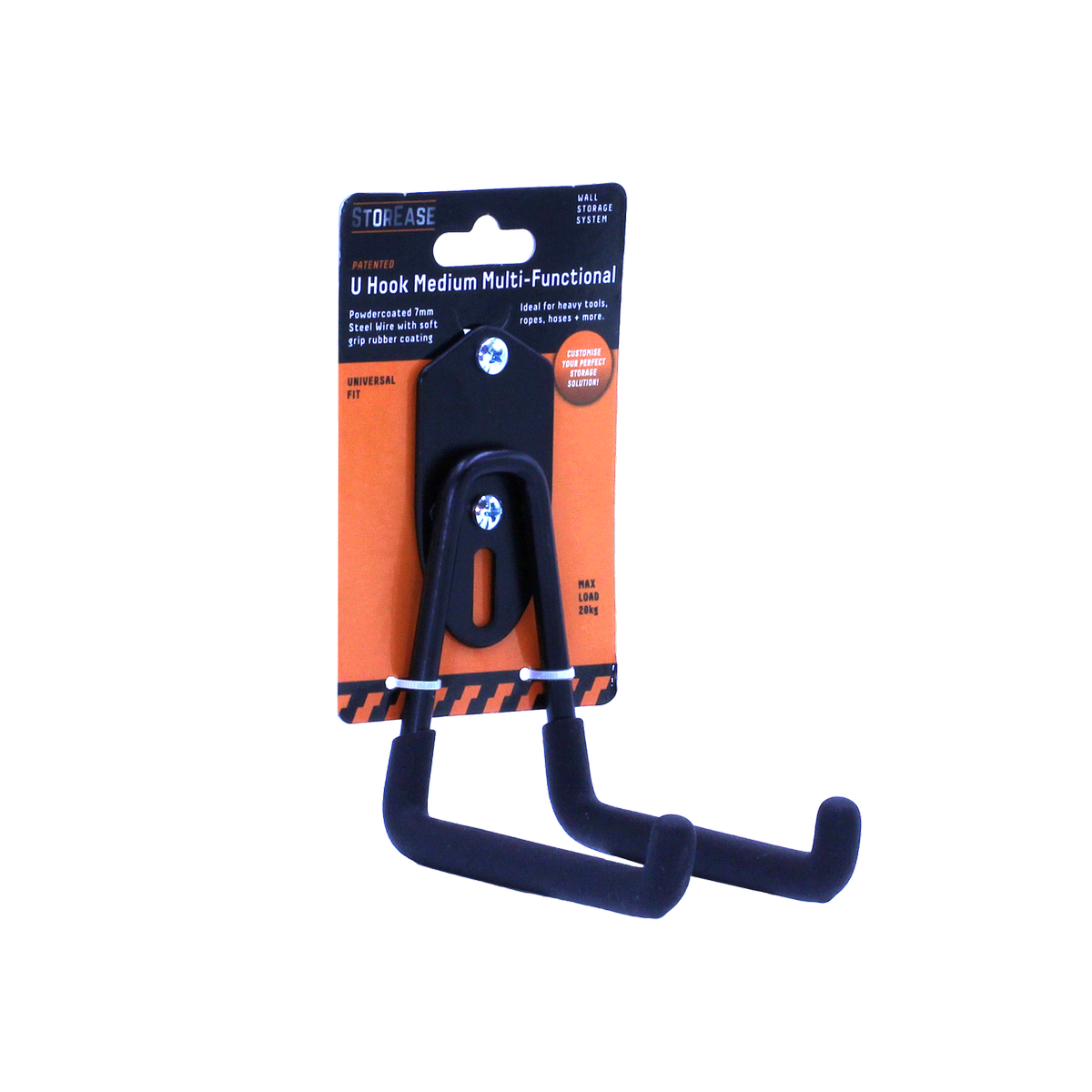 StorEase Medium Wall Storage System U Hook, Black Powder Coated Steel, 20kg, Indoor