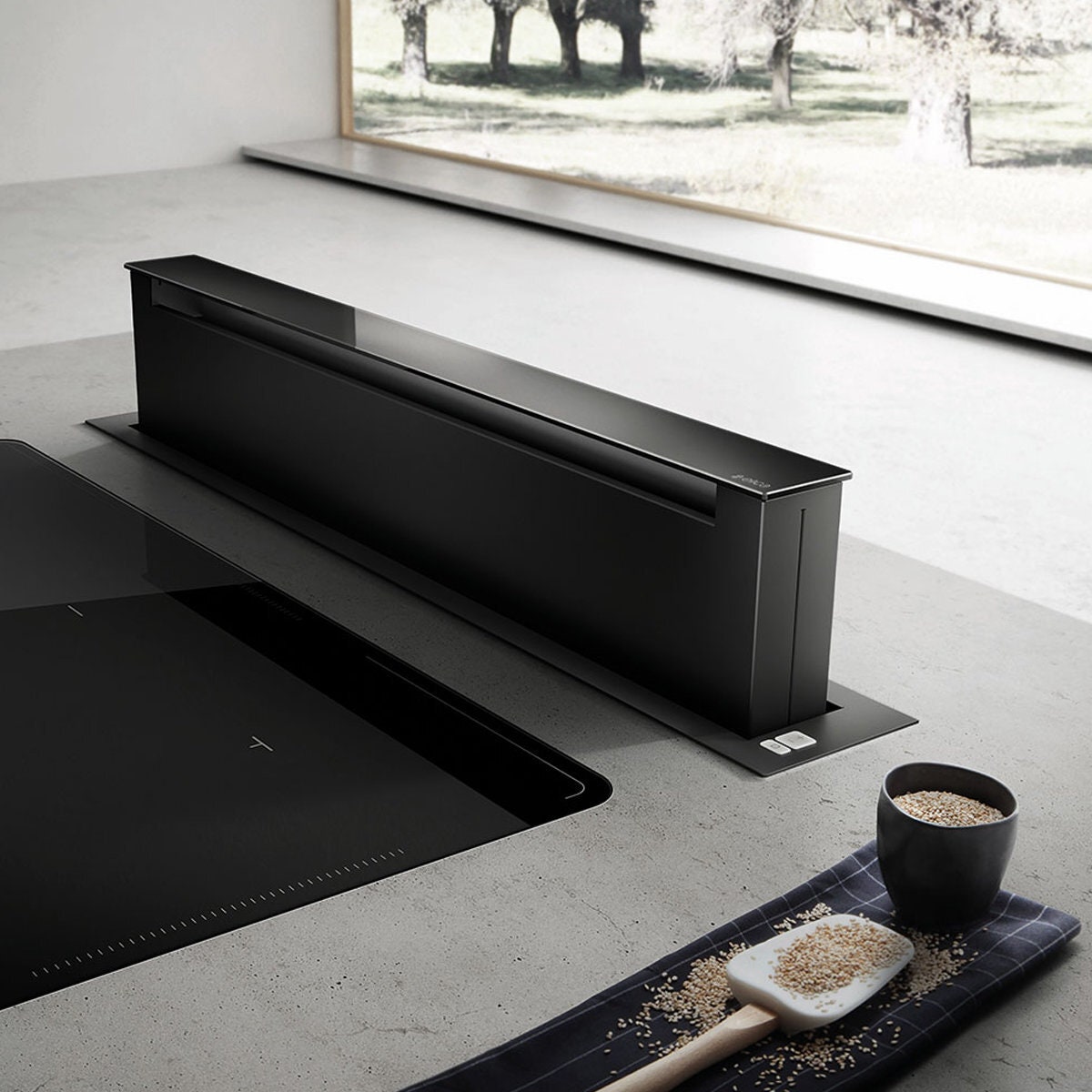 Elica 90cm Pandora Downdraft Rangehood - Black Fascia, 800m³/h, Touch Controls - PANDORABLF90