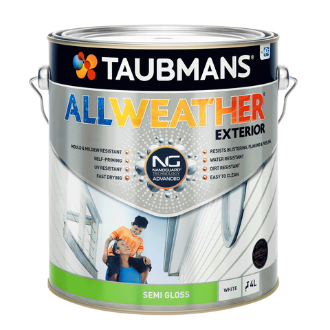 Taubmans All Weather Exterior Paint - 4L - White - Semi Gloss - Mould Resistant - Fast Drying - SuperSaverAU - view 1