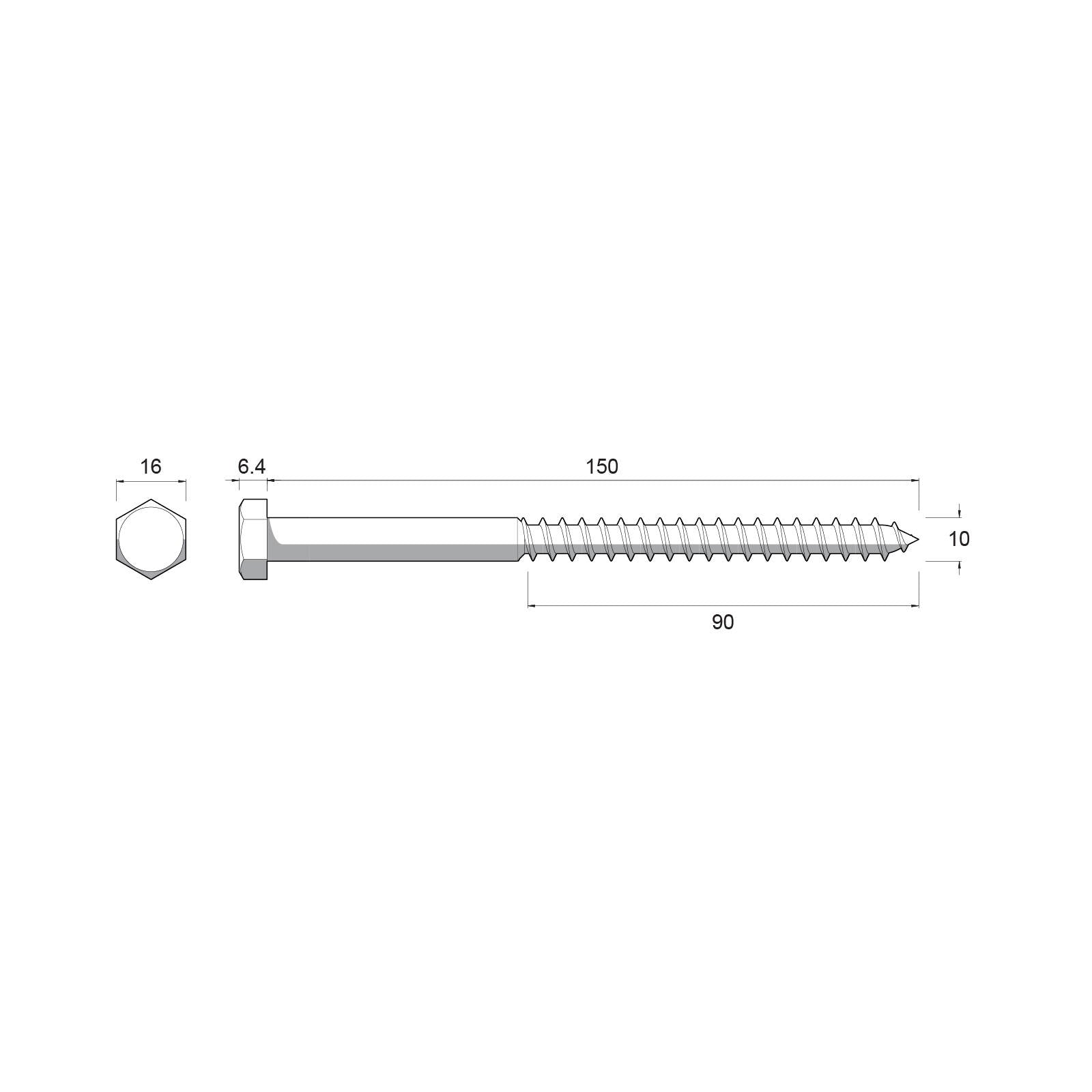 Zenith M10 x 150mm Hot Dip Galvanised Hex Head Coach Screw - Each