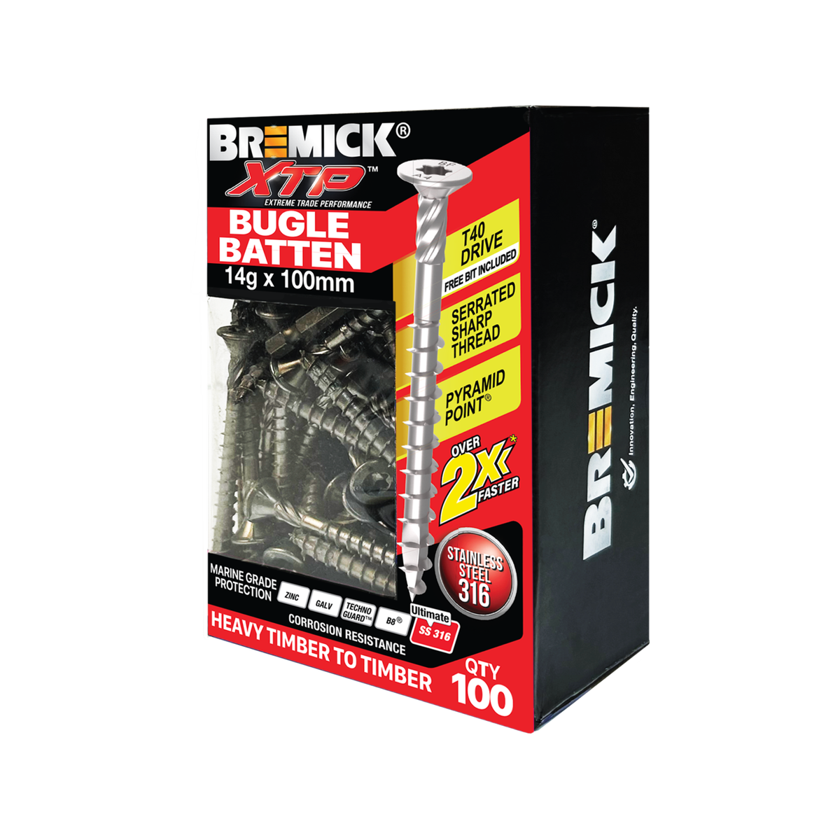 Bremick XTP 14g x 100mm Stainless Steel 316 T40 Bugle Batten Screws 100 Pack