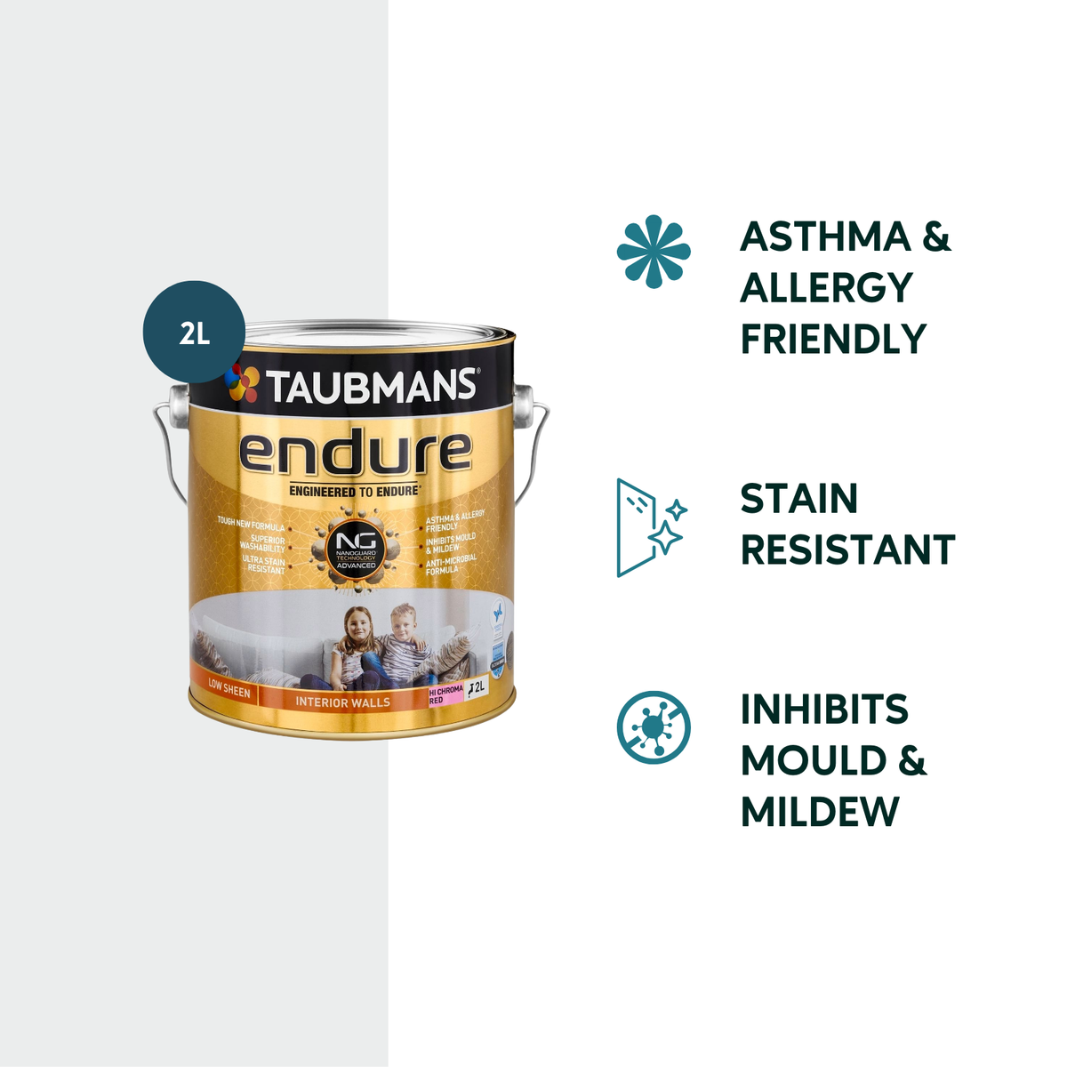 Taubmans 2L Hi C Red Low Sheen Endure Interior Walls Paint 2L - SuperSaverAU - view 2