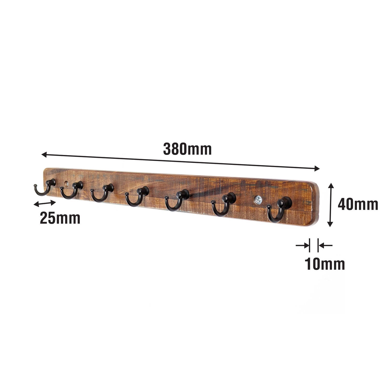 Adoored 7 Hook Rustic Board Key Rack 385mm - Black