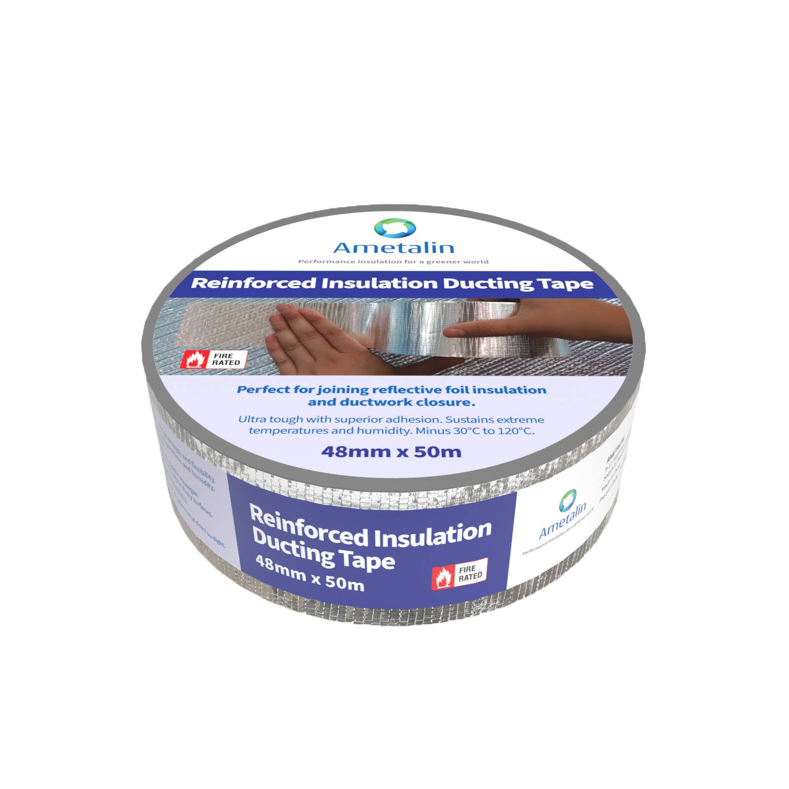 Ametalin 48mm x 50m Reinforced Insulation Ducting Tape - UV-Resistant PE Acrylic Adhesive