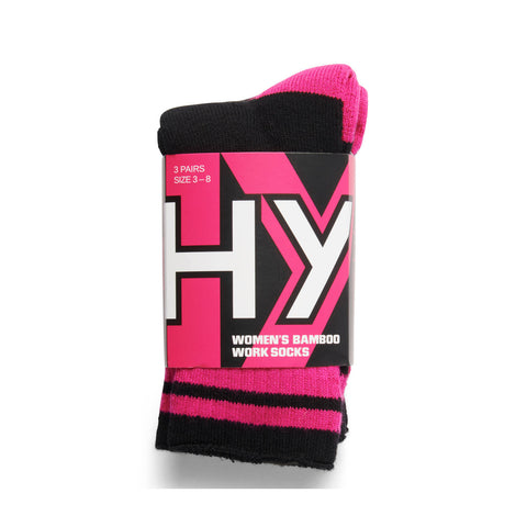 Hard Yakka Women's Bamboo Work Socks, Black/Pink, Size 3-8, 3 Pack