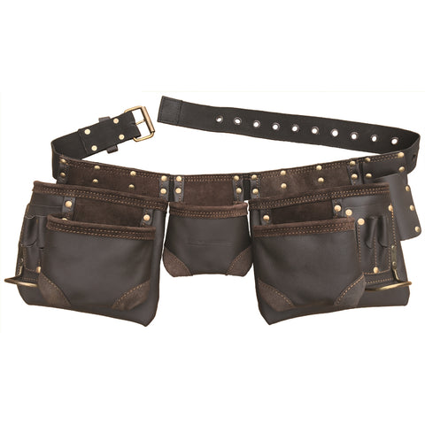 Craftright 12 Pocket Oil Tanned Split Leather Tool Belt, Tape Holder, Weather Resistant