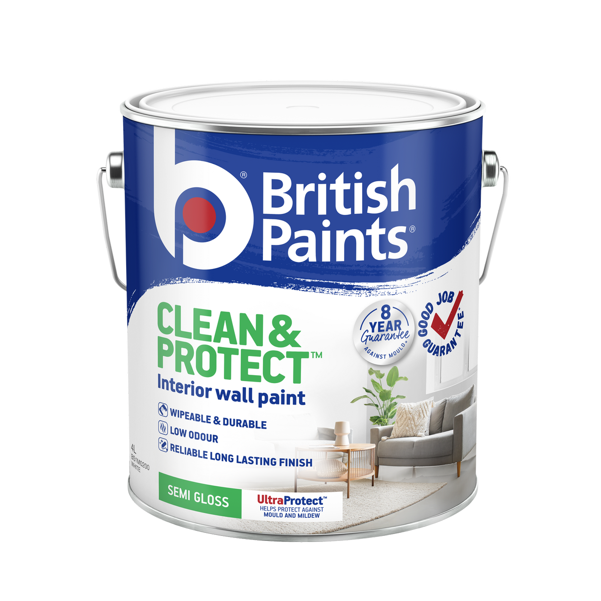 British Paints 4L White Semi Gloss Interior Paint - Clean & Protect - 16 m² Coverage - SuperSaverAU - view 1