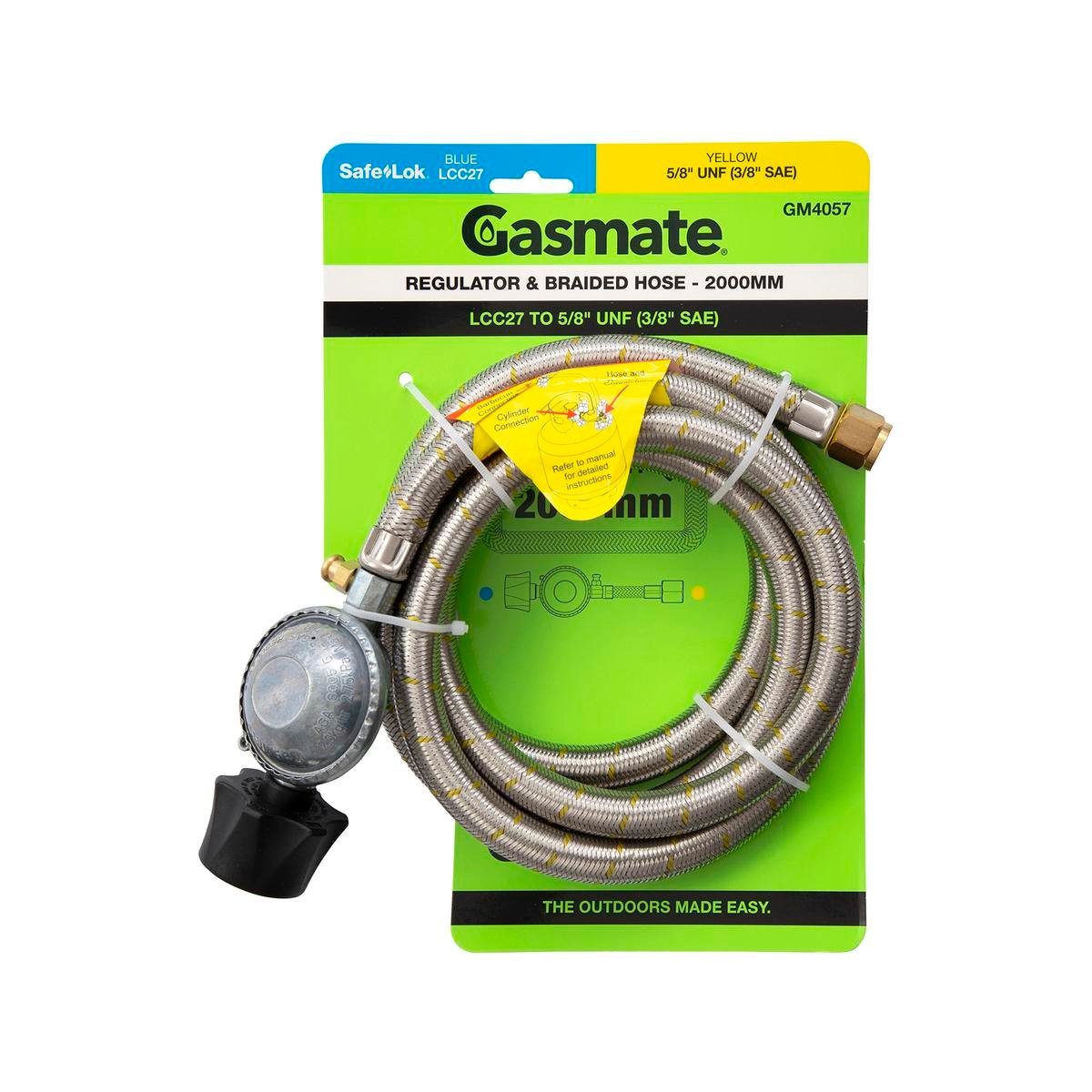Gasmate Regulator Braided Hose 2000mm LCC27 to 5/8" UNF - Durable Gas Connection - SuperSaverAU - view 1